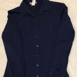 Women’s navy button down dress shirt